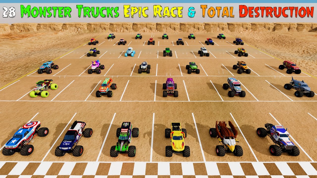 28 Monster Trucks Epic Race & Total Destruction | Grave Digger