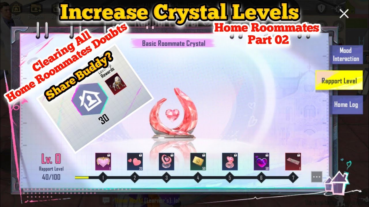 How to increase Basic Roommate Crystal Levels pubgm 💯Clearing All Home Roommate Doubts and Questions