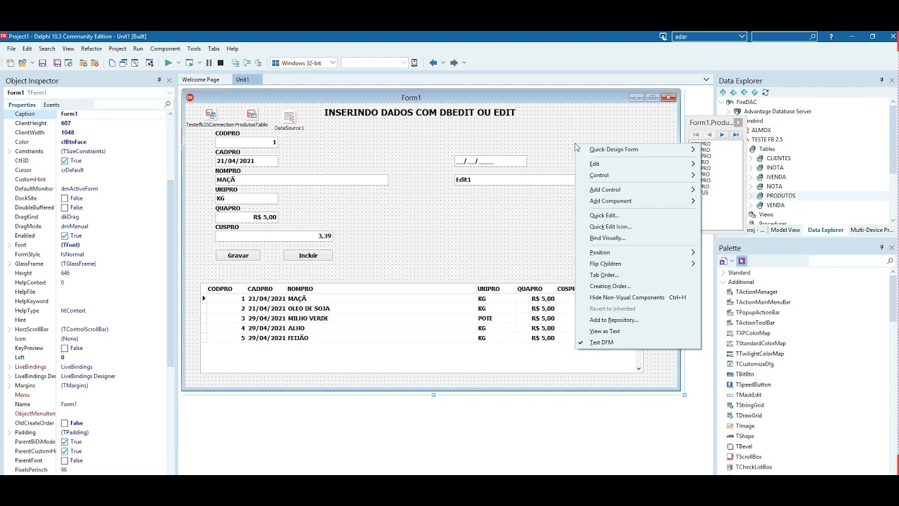 INSERÇÃO DE DADOS NUMA TABELA COM DBEDIT OU EDIT - DELPHI 10.3