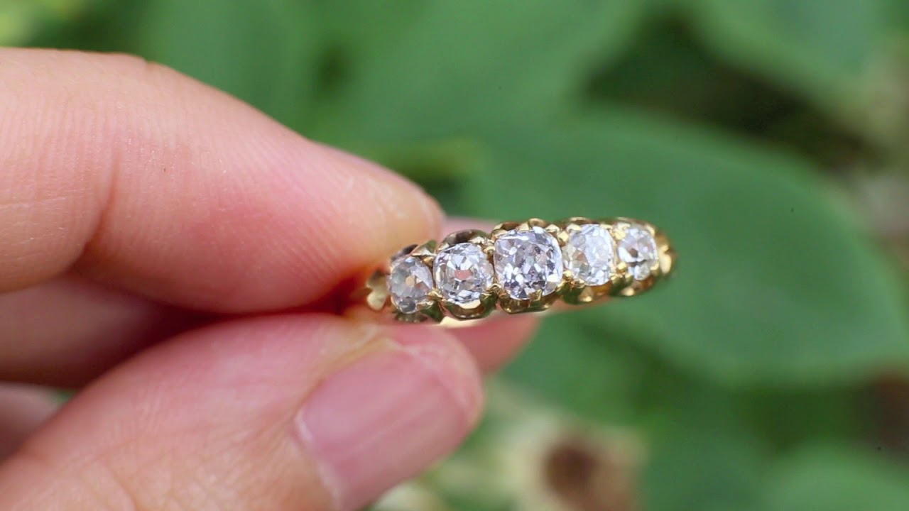 c. 1900 Victorian Edwardian Old Cushion / Old Mine Cut Diamond Half Hoop Ring 15k Gold