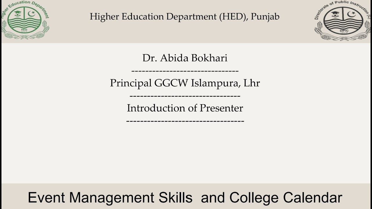 Event Management Skills and College Calendar by Dr. Abida Bokhari