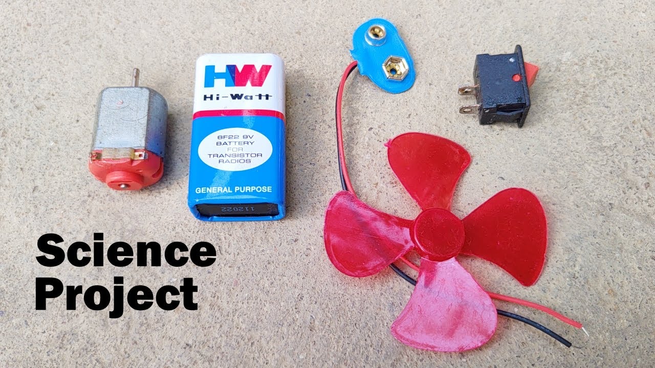How to make mini dc motor fan with 9v battery | Science project
