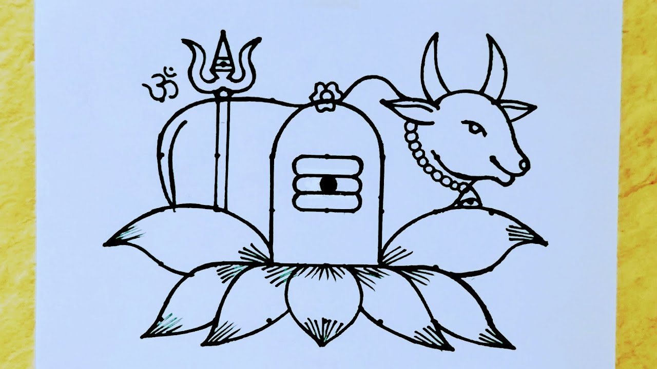 MahaShivaratri Rangoli from 5×7 dots easy // How to draw a Shiva lingam and Ox // Shivaratri drawing