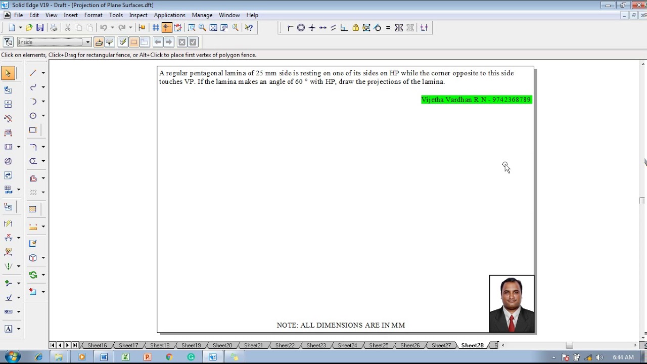 Example 28 on Projection of Plane Surfaces