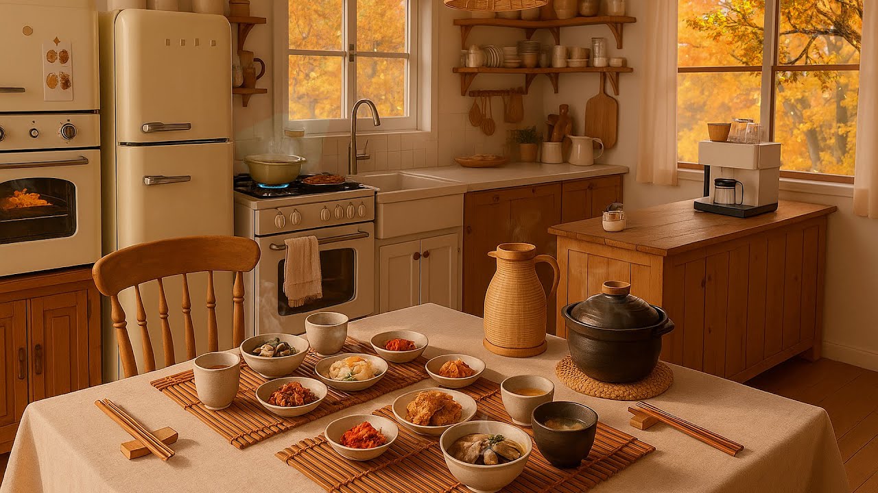 Cozy Kitchen in an Autumn Sunday Morning 🍂 Kitchen Sound: Boiling Soup, Cutting Vegetables