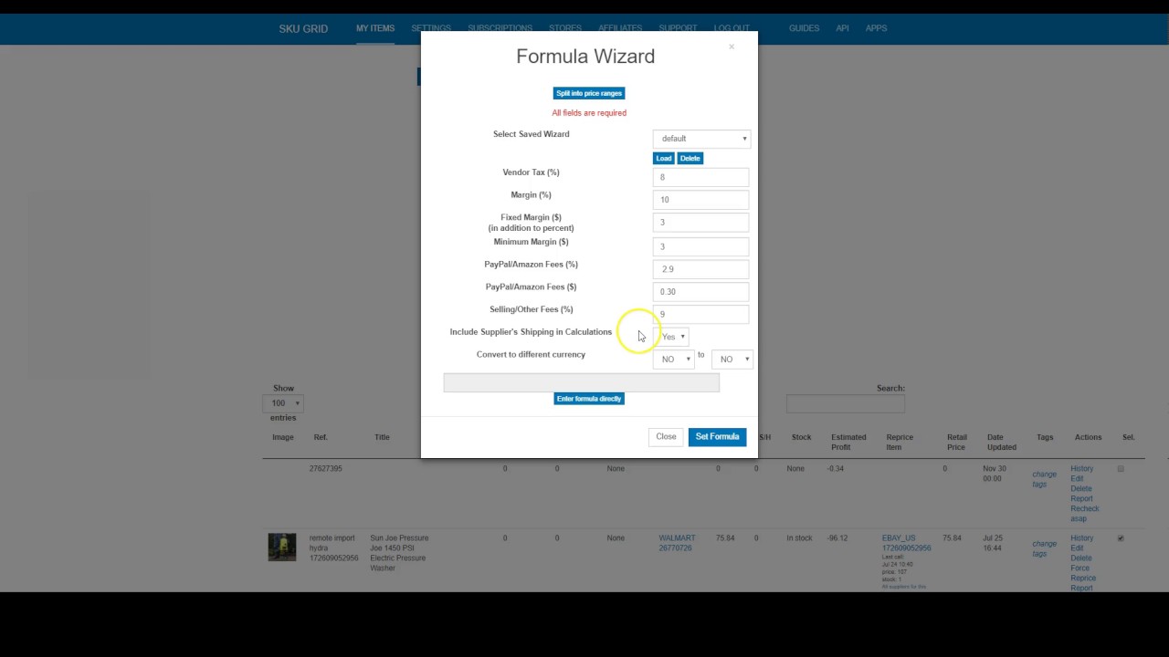 Sku Grid: My Items Tab - Multi Item Actions - How to Add A Custom Override Formula to Selected Items