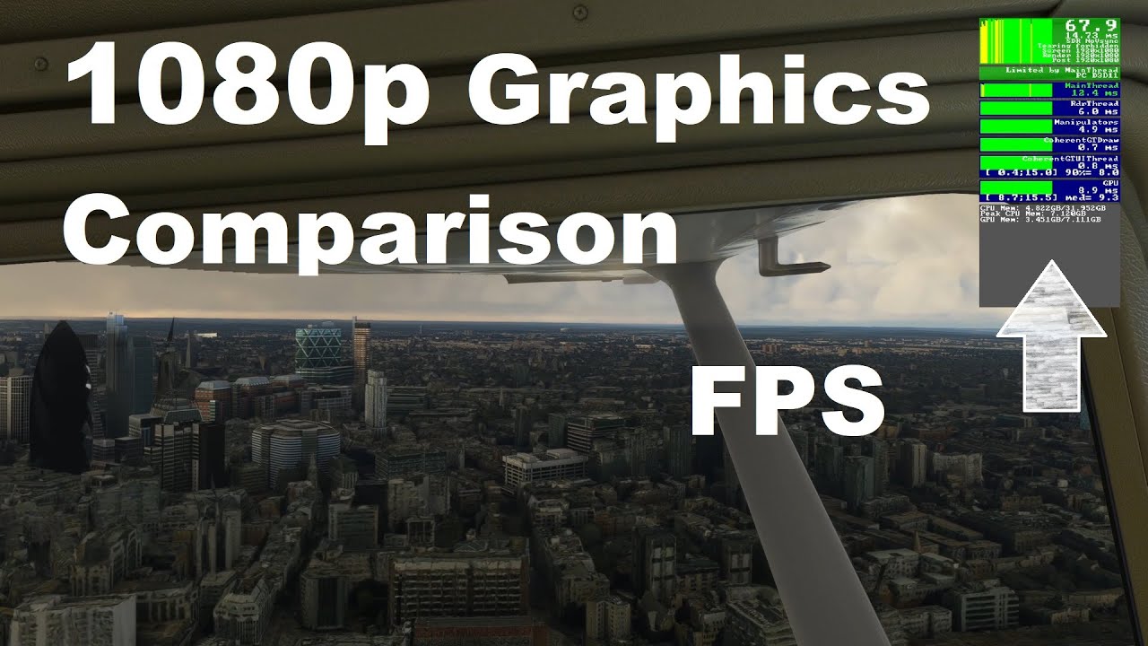 MSFS Flight Simulator 2020 - RTX 3060Ti - Sim Update 8 - London - Graphics Comparison - FPS @ 1080p