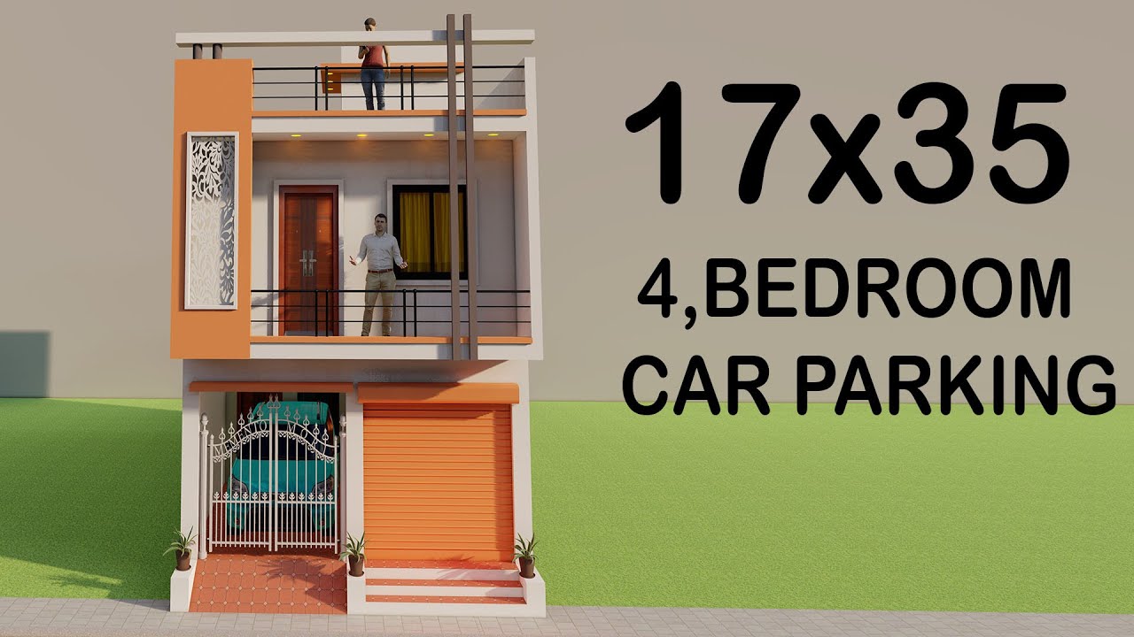 17X35 4 Bedroom Car Parking House Design,Small Shop With House Elevation,Duplex house plan