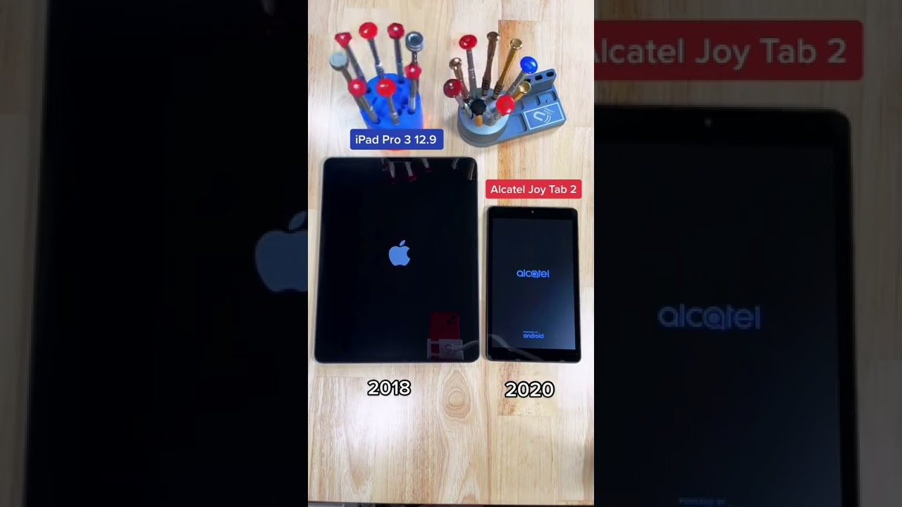 Apple VS Alcatel Which one powers on first?! 🤔      #alcatel #ipad #tablets #android