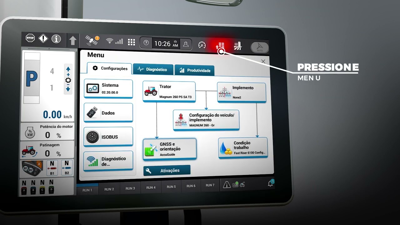 configuração do implemento monitor PRO1200