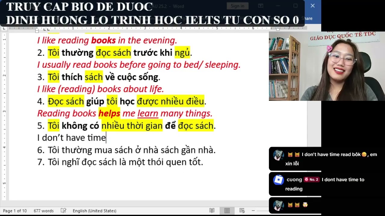 LUYỆN DỊCH CÂU CƠ BẢN - CÔ MY ĐẶNG IELTS