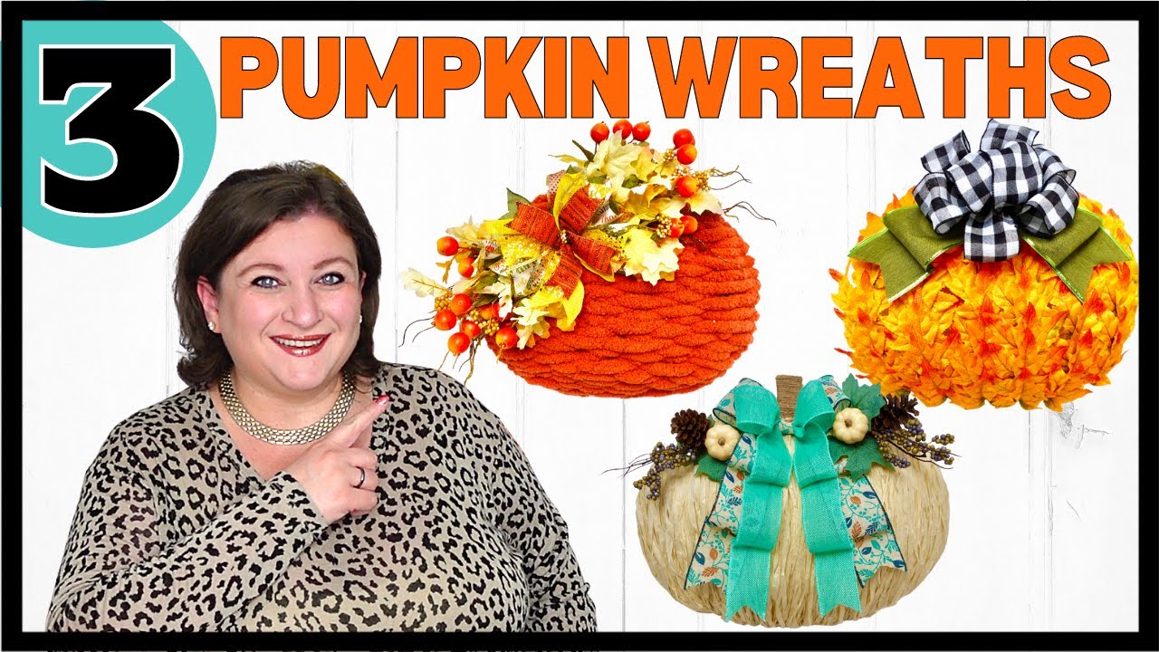 3 Dollar Tree Pumpkin Wreath DIY | Messy Bow Loop bow Banner Tail Tutorial | Yarn Pumpkin Wreath