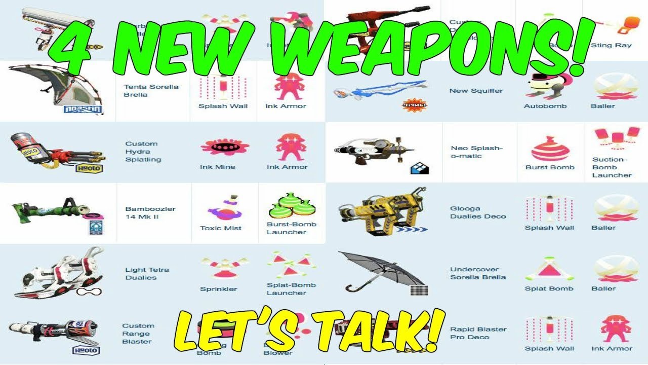 Splatoon 2 4 NEW WEAPONS RELEASED!