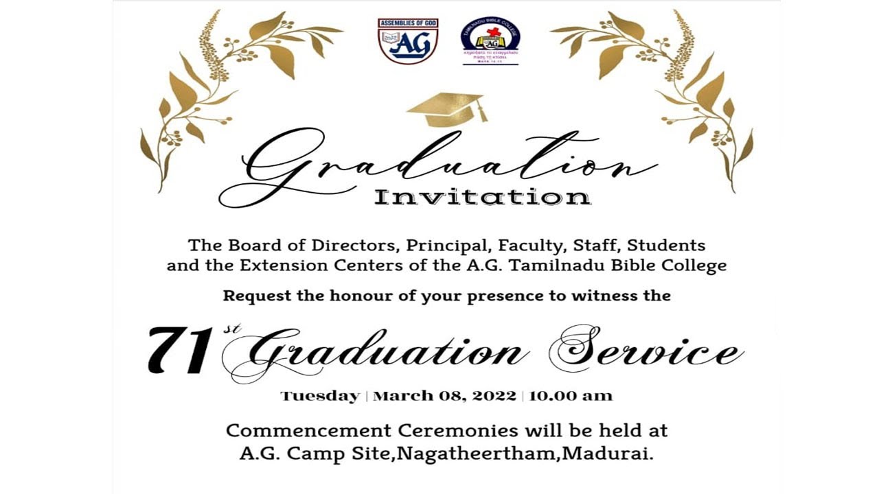 A.G. Tamilnadu Bible College 71st Graduation Service - Live Video Streaming