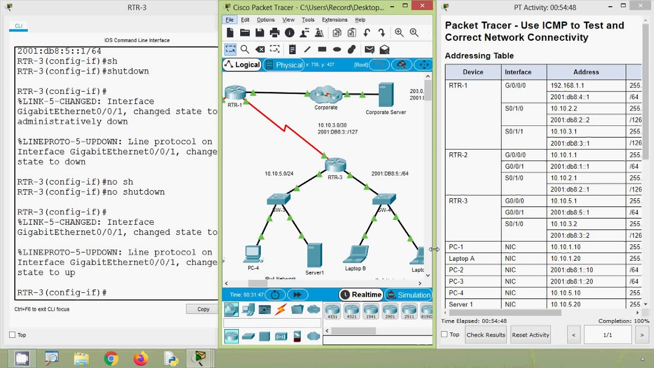 13.3.1 Packet Tracer - Use ICMP to Test and Correct Network Connectivity