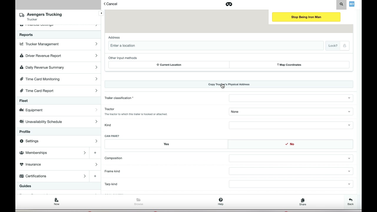 Carrier Manager Creating Tractor and Trailer in XBE