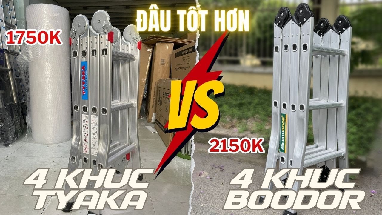 So Sánh Chi Tiết Thang Nhôm Gấp 4 Đoạn TYTAKA vs BOODOOR - Chọn Chất Lượng Hay Thương Hiệu