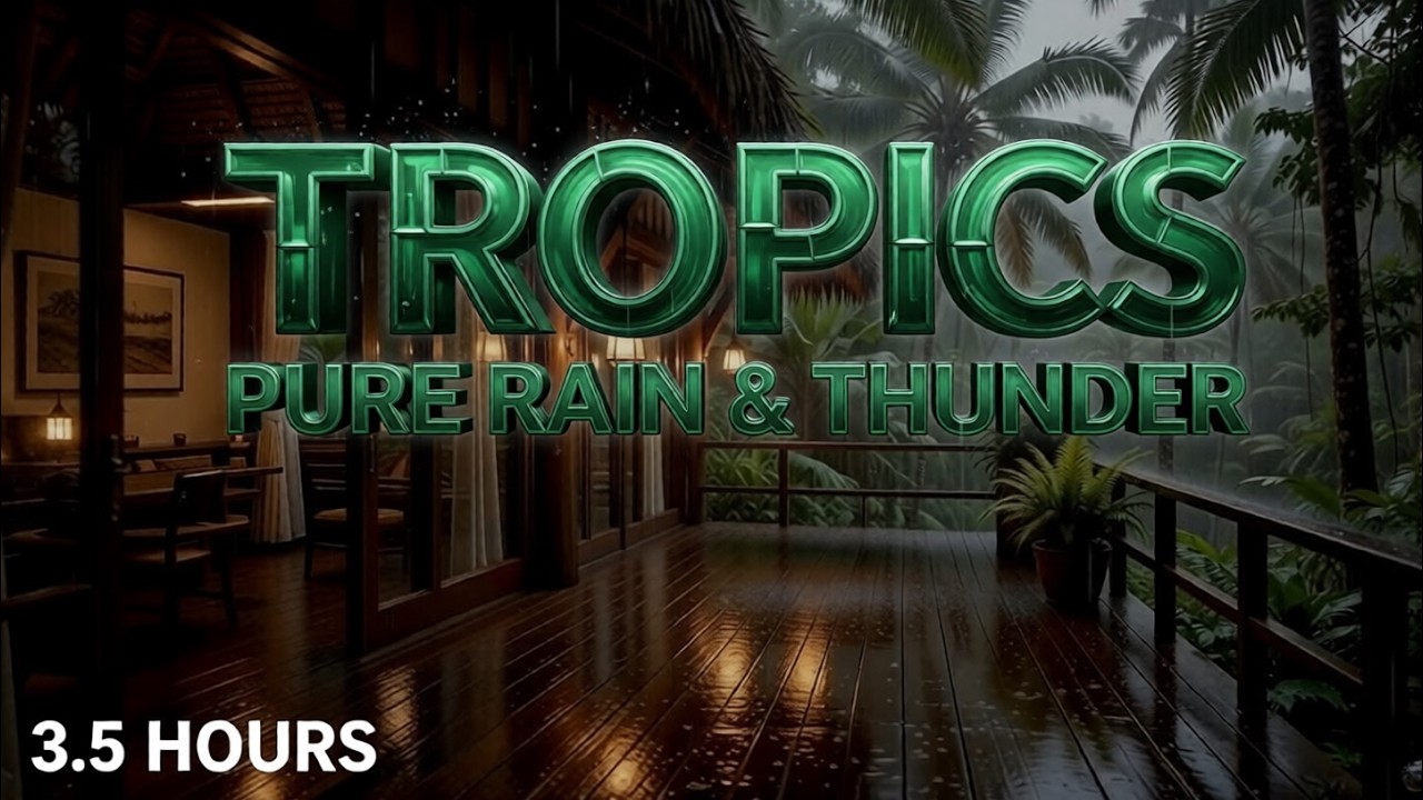 3 Hours Pure Tropical Rain & Thunder  Heavy Jungle Storm, No Music, Deep Sleep & Relaxation