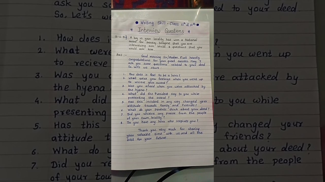 Interview Questions for class 11th and 12th|Writing Skill in English|#youtubeshorts #shorts