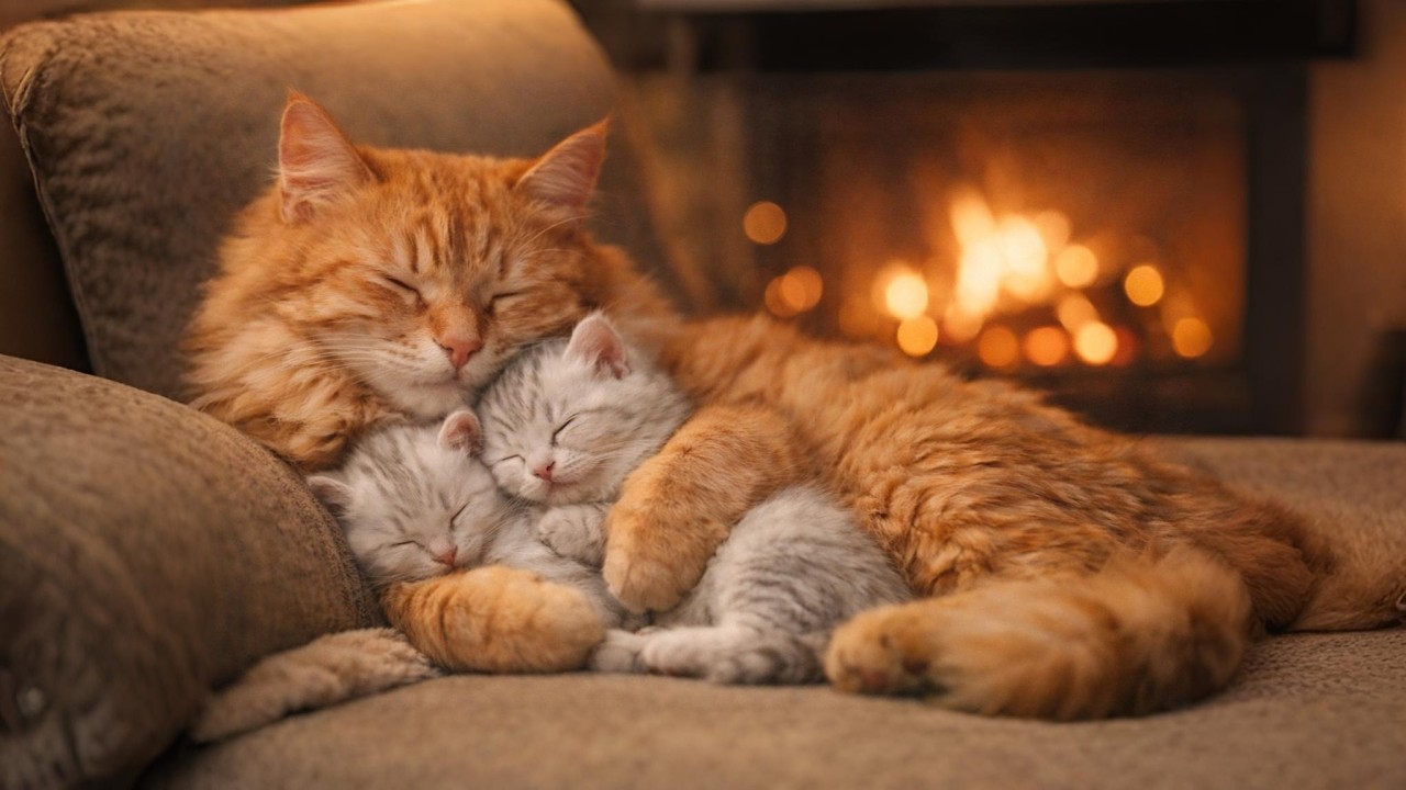 The Most Soothing Moment  A Mother Cat and Her Kittens Sleeping Soundly. #purringcats #asmr #relax