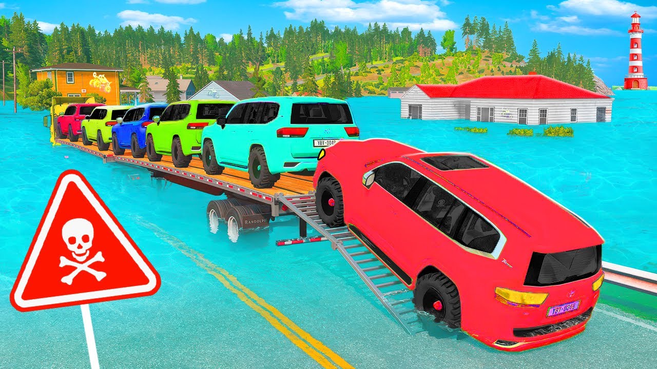 Car Transport Truck vs REVERSED Speed Bumps – Funny Cars Falling Off – BeamNG Ep.5 🌪️