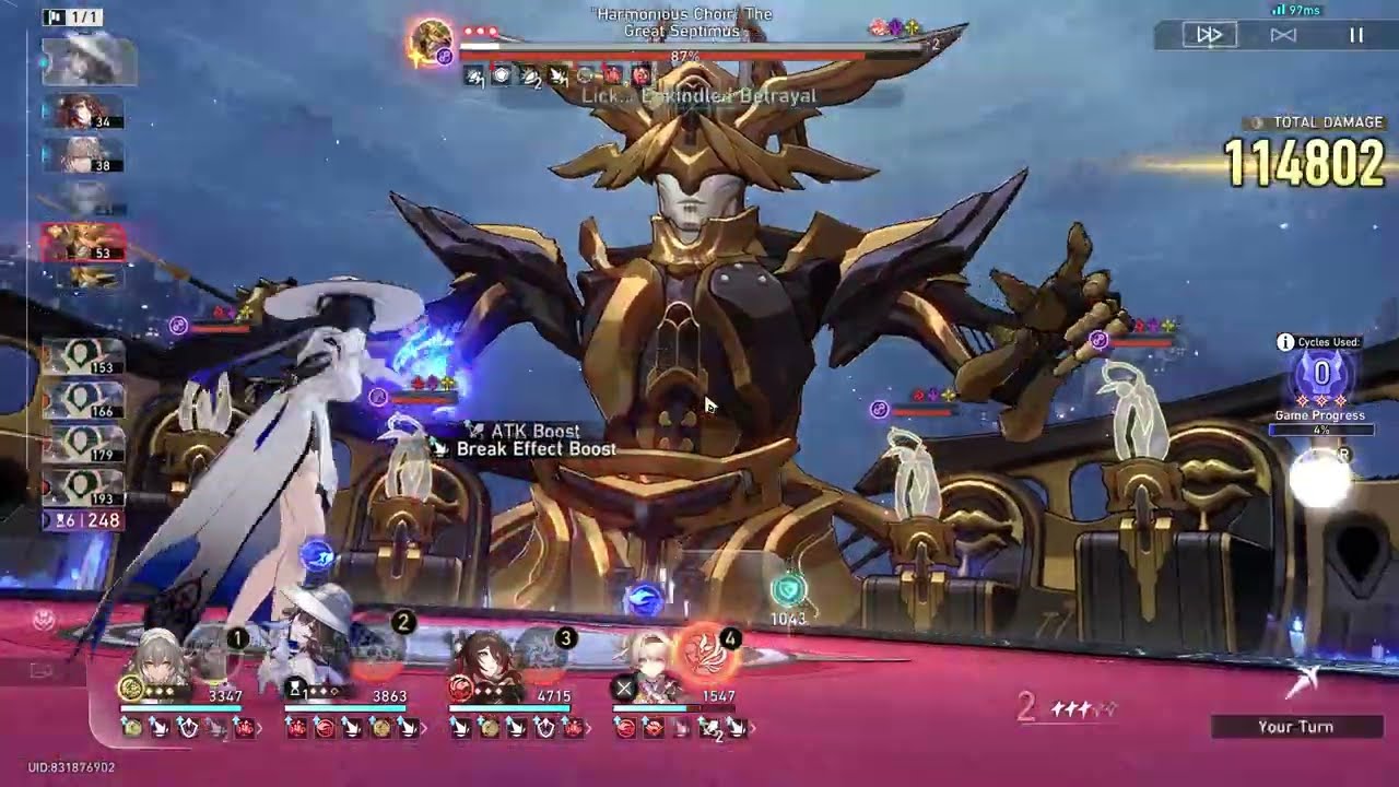 [HSR] 3.8 Anomaly Arbitration King 2 Cycles RNG | E2 Firefly + E6 HMC + E0 Dahlia Fugue