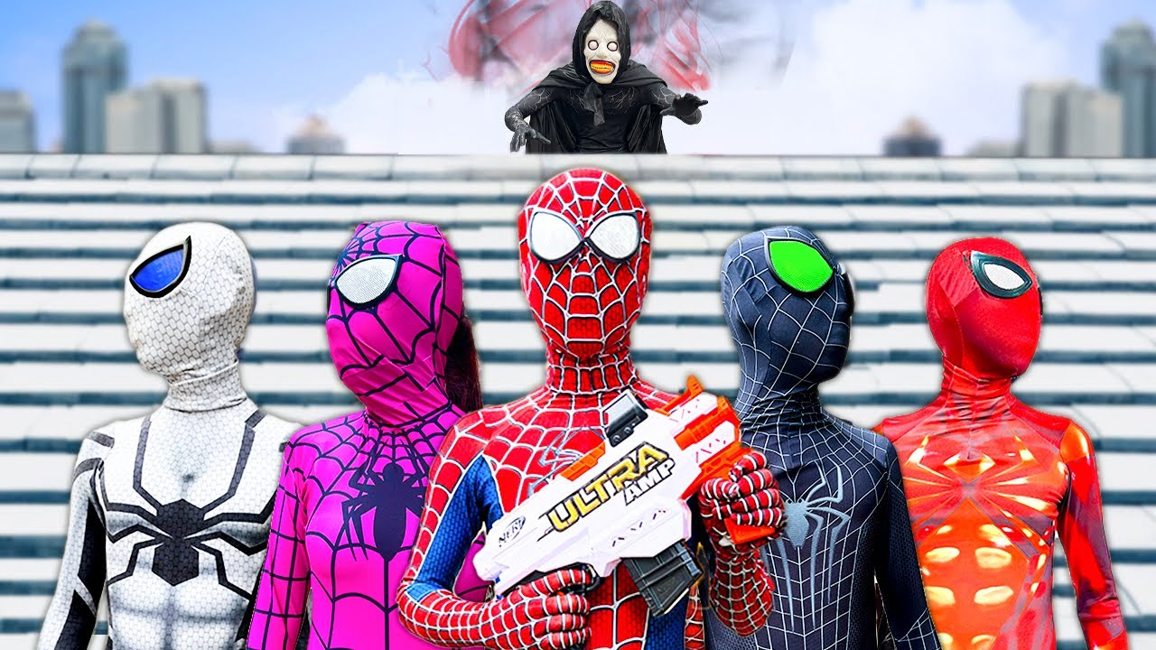 PRO 5 SUPERHERO TEAM ( ALL ACTION STORY 1 ) || Spider-Man RED , WHITE , PINK , VENOM and FLASH HERO