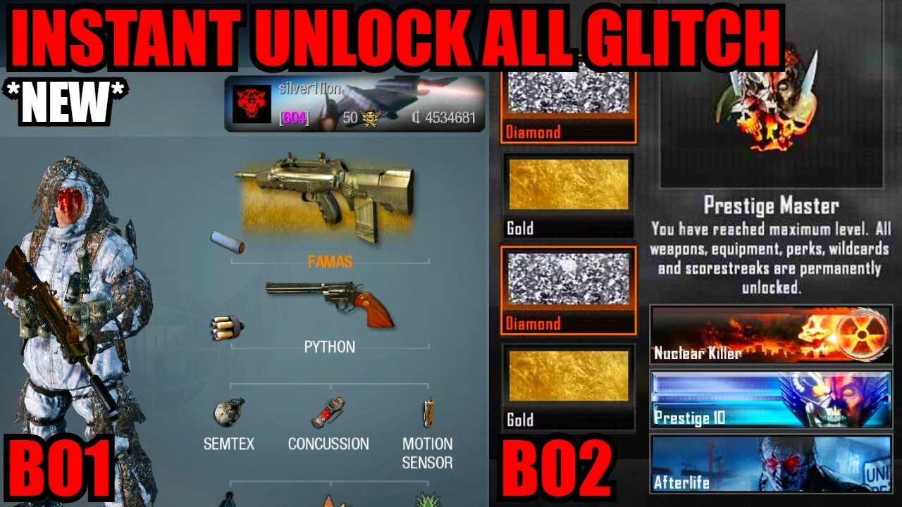 BROKEN *NEW* BO1+BO2 INSTANT UNLOCK GLITCH! (SOLO) PRESTIGE MASTER/ANY CAMO/PRO PERKS! BO2 GLITCHES!