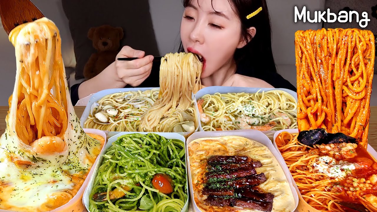 Питание 6 видов макароны!!Cream pasta, томаты, aglio e olio, vongole, basil pastaㅣ ASMR REAL MUKBANG