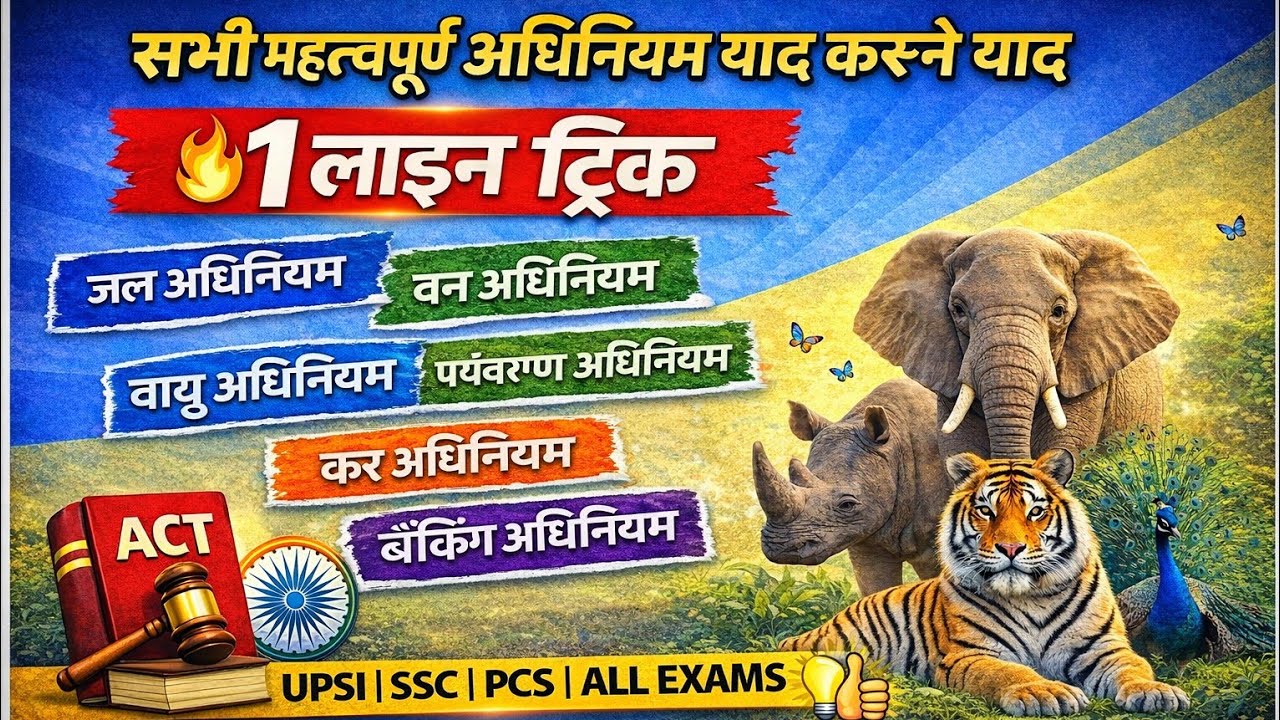 भारत के महत्वपूर्ण अधिनियम ट्रिक से याद | Indian Important Acts Trick | UPPCS / SSC / All Exams