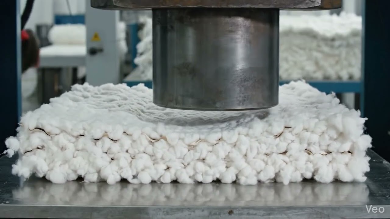 Cotton pressing by a hydraulic press
