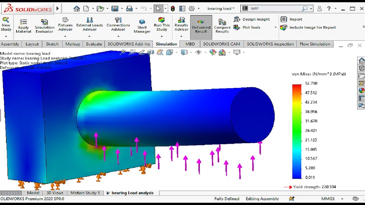 Solidworks simulation  | Bearing load analysis with solidworks