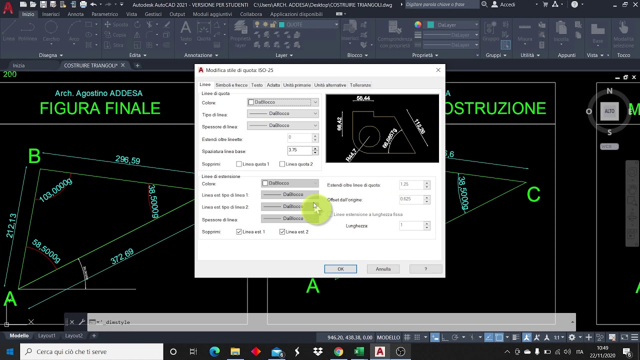 DISEGNARE UN TRIANGOLO CON AUTOCAD  (TOPOGRAFIA)