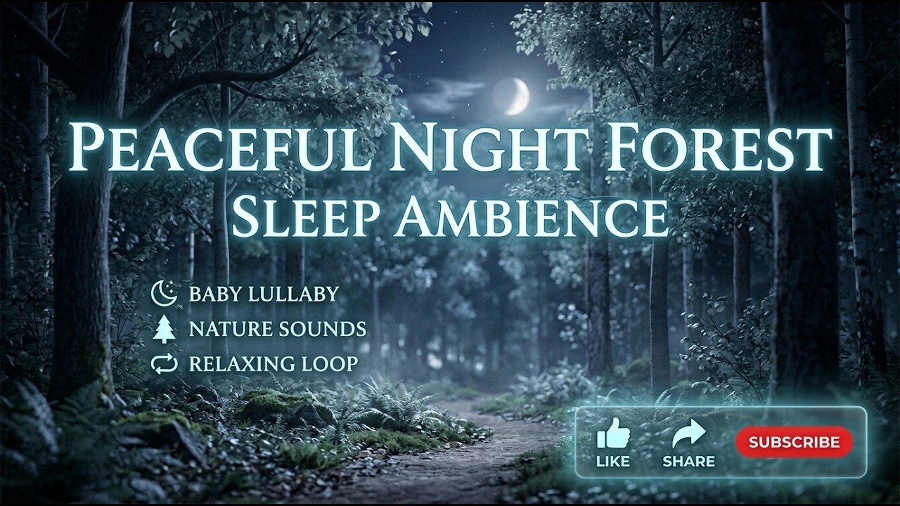 Peaceful Night Forest 🌲 Moonlight Sleep Ambience | Baby Lullaby Nature Sounds | Relaxing Loop