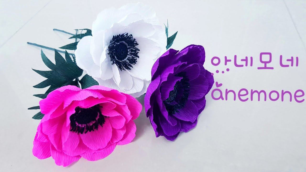 아네모네 종이꽃 만들기/아름다운 주름지 종이꽃 만들기/ Anemone paper flower  with Crepe paper