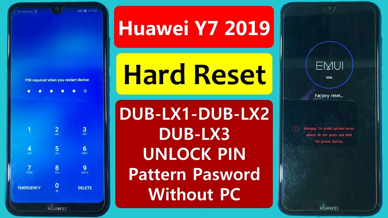 Hard Reset Huawei Y7 2019 | DUB-LX1 DUB-LX2 DUB-LX3 Pin /Pattern/Password /lock Unlock 2020
