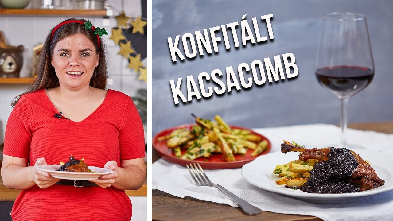 Konfit&aacute;lt kacsacomb &aacute;fony&aacute;s-v&ouml;r&ouml;sboros chutney-val &eacute;s s&uuml;lt pasztern&aacute;kkal