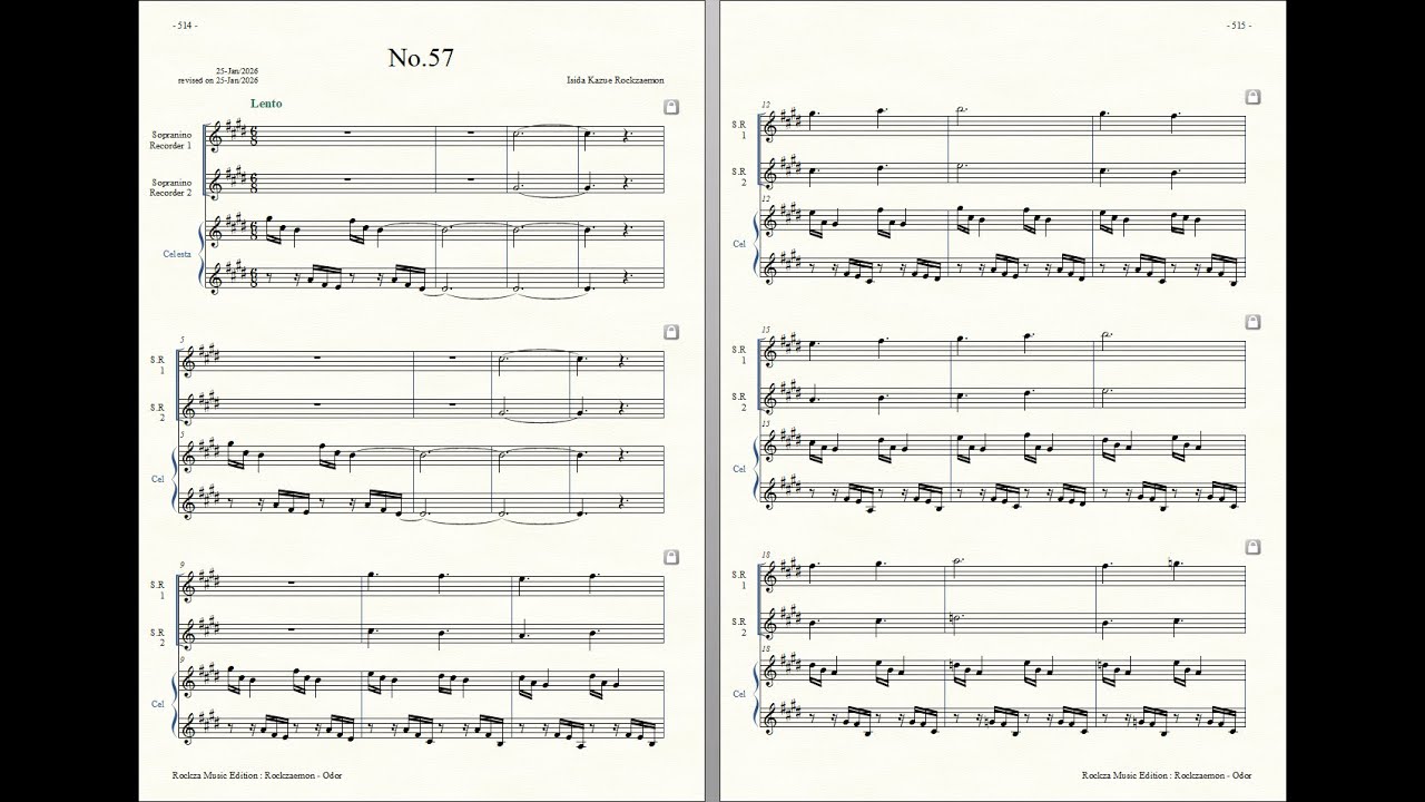 Rockzaemon : Prelude for 2 Sopranino recorders and Celesta, Odor No.57