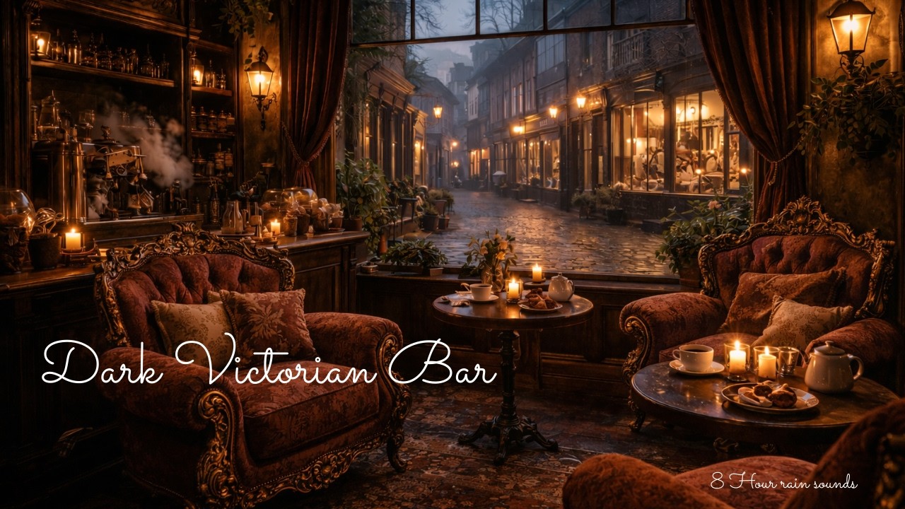 🌧️Dark Victorian Bar / 8 Hours Rain Sounds / Cozy Ambience 🌧️