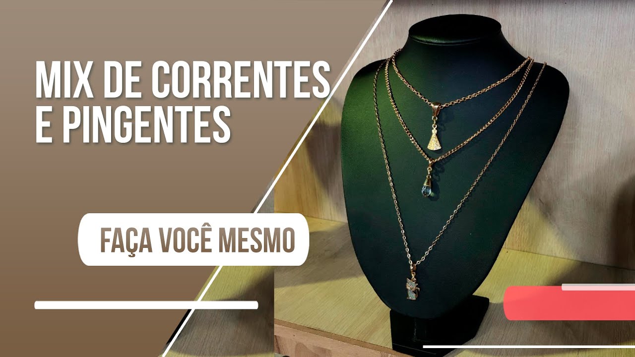 Aprenda como fazer um lindo colar com mix de correntes e pingentes em bijuteria