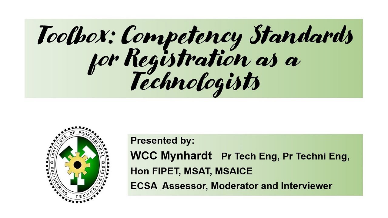 Registration of Technologists at ECSA - Competency Standards for Registration