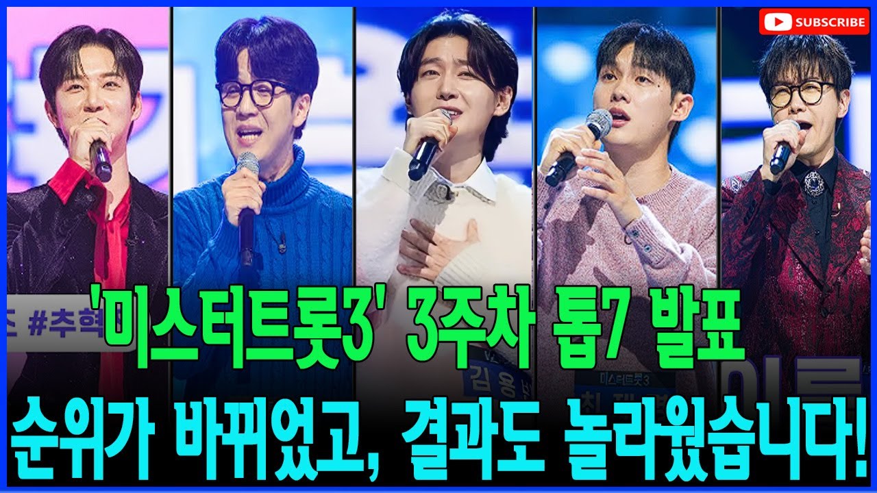 '미스터트롯3' 3주차 톱7 발표. 순위 바뀌고 결과도 놀랍다!