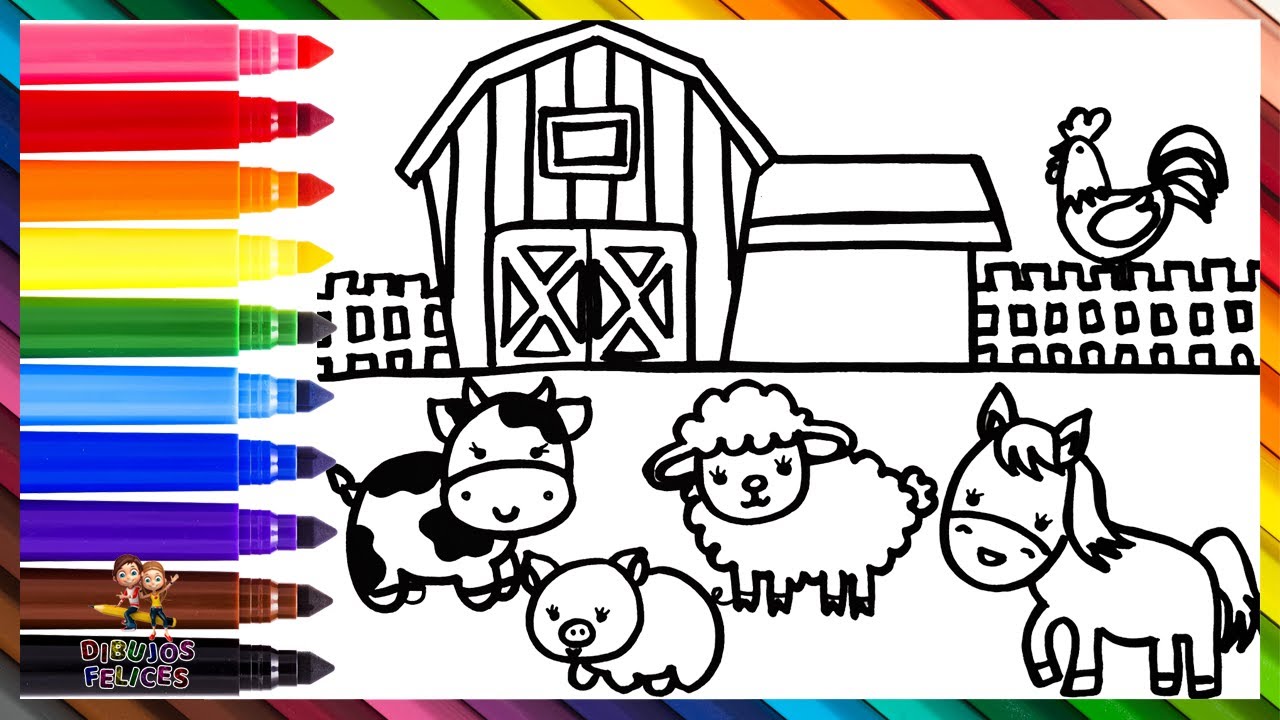 Dibuja y Colorea Una Granja Con Animales 🐮🐷🐔🐑🐴🌈 Dibujos Para Niños