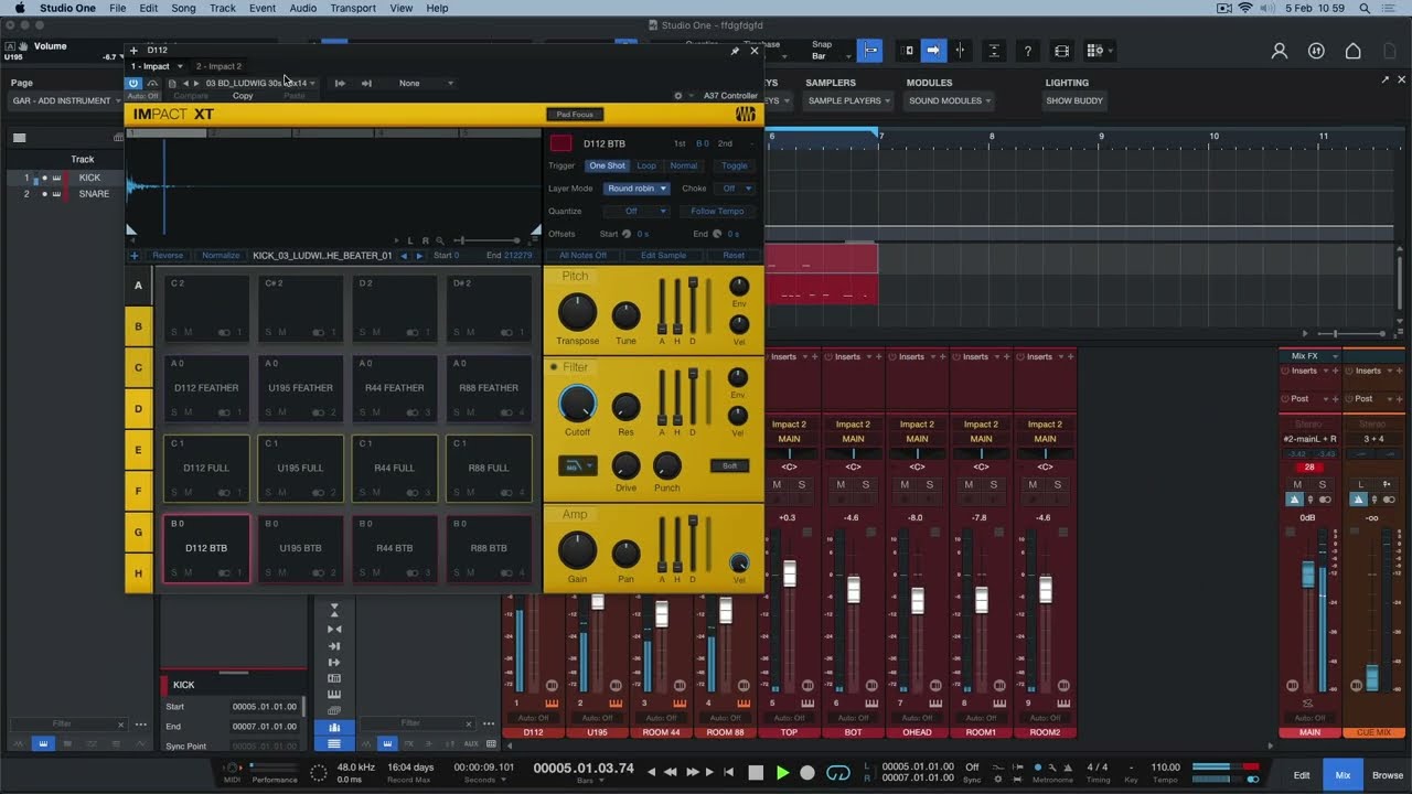 Yurt Rock Kicks Snares triggered with Presonus (Fender) Impact Sampler