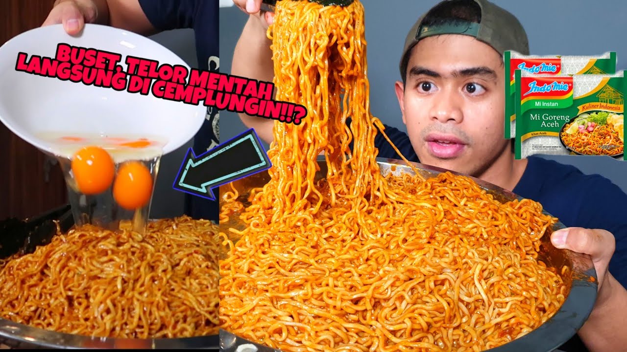 GILA!! MUKBANG 10 BUNGKUS MIE GORENG ACEH PAKE 5 TELOR mentah!!