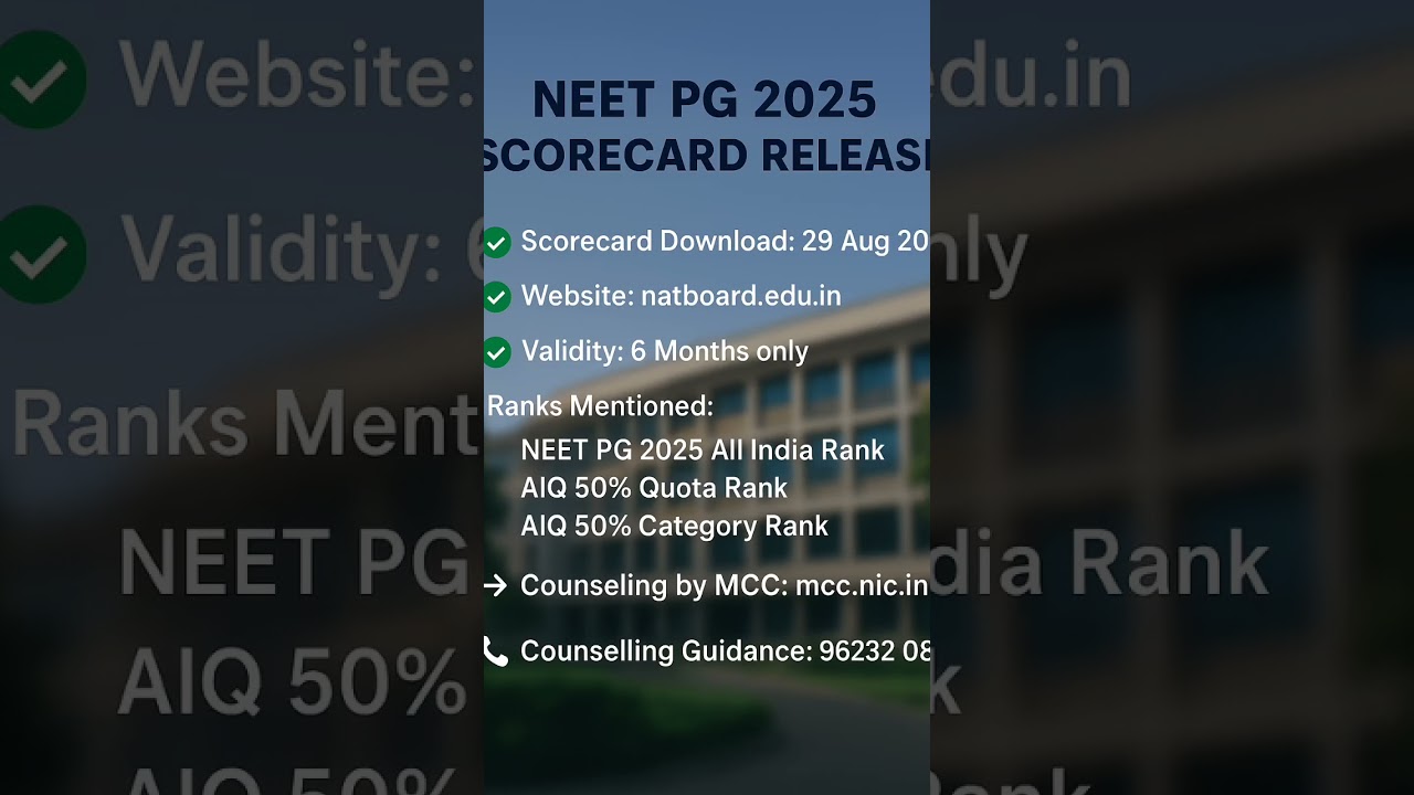 NEET PG 2025 Scorecard Release 🔥 | Download From 5 Sept | MCC Counselling Update