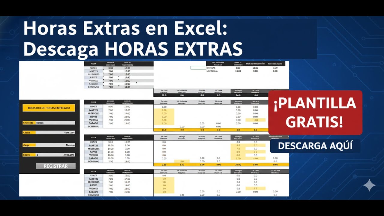 Plantilla en Excel Para Calcular Horas Extras | Nueva Jornada de 44 Horas en Colombia (F&aacute;cil)