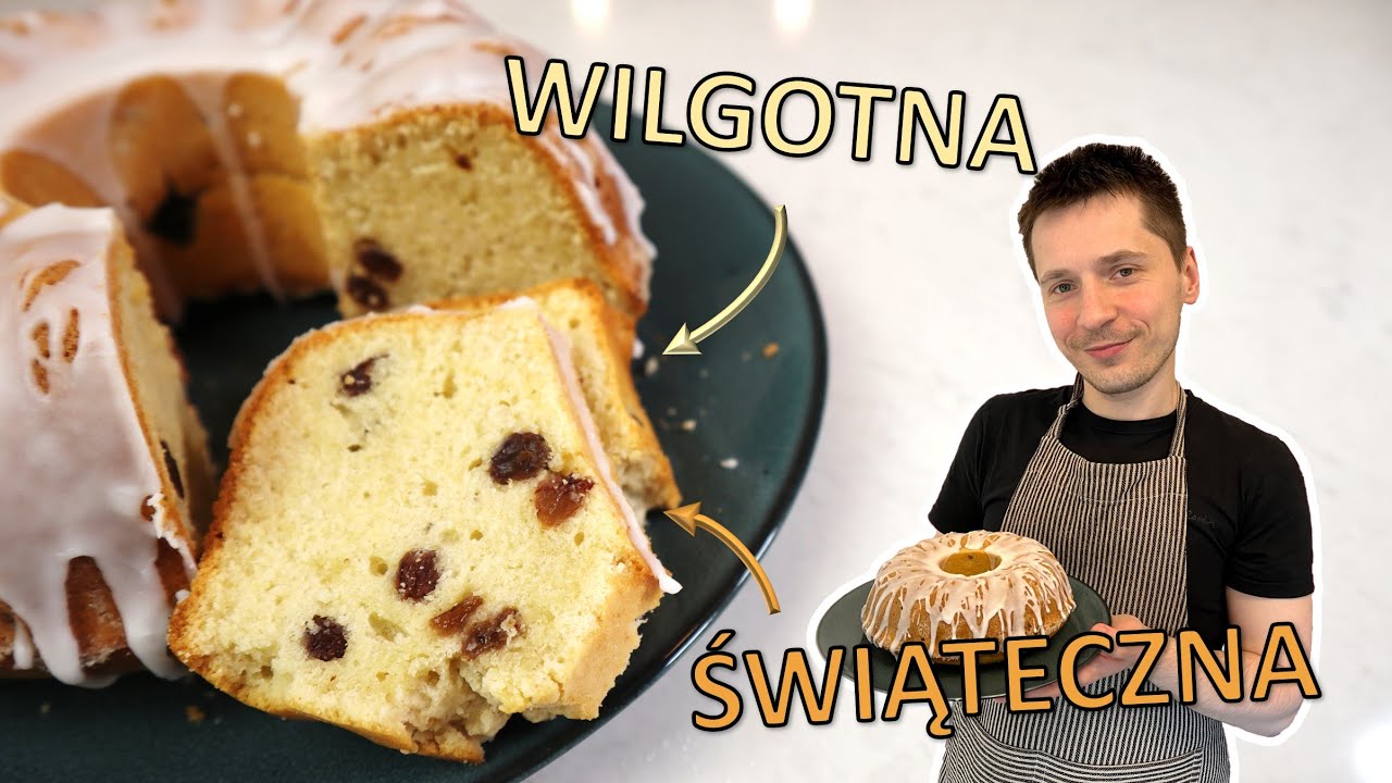 Wielkanocna babka rumowa z lukrem i rodzynkami