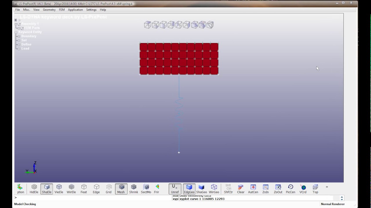 Simulation the impact on block with the spring in the LS-DYNA. Video tutorial (full)