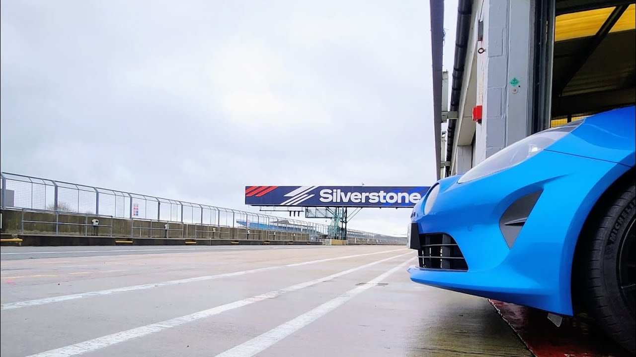 Alpine A110s track session on a greasy Siverstone GP circuit